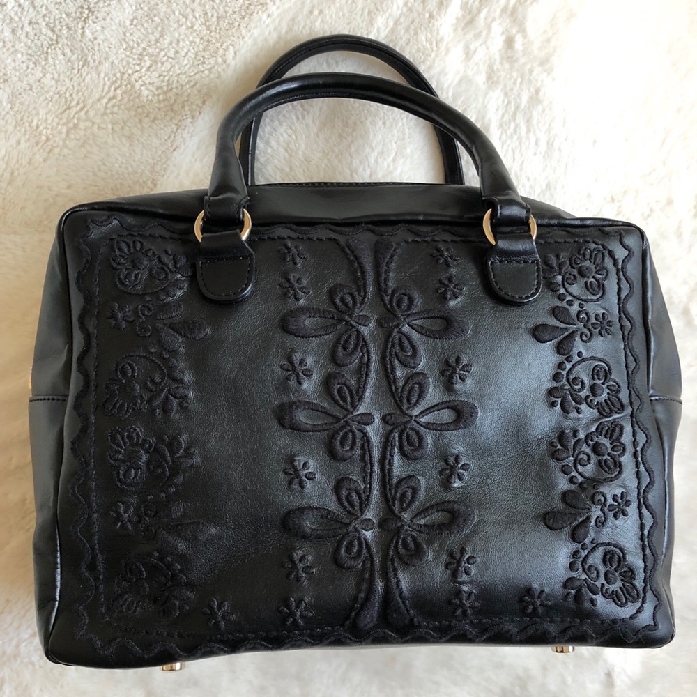 RED Valentino Black Leather Bag Embroidered Floral